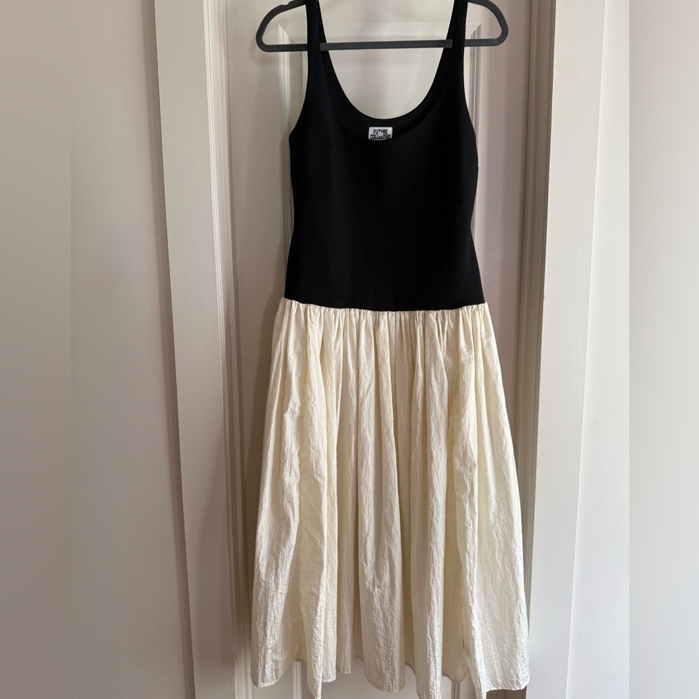 Future Collective Black and Cream Drop Waist Dress
